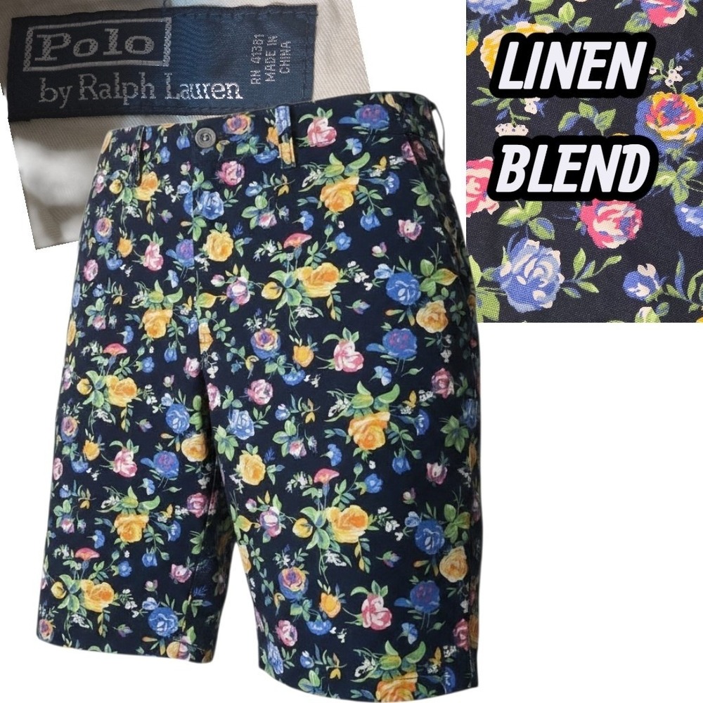 Polo Ralph Lauren Shorts Mens 35 Floral Linen Blend Casual Summer chinos